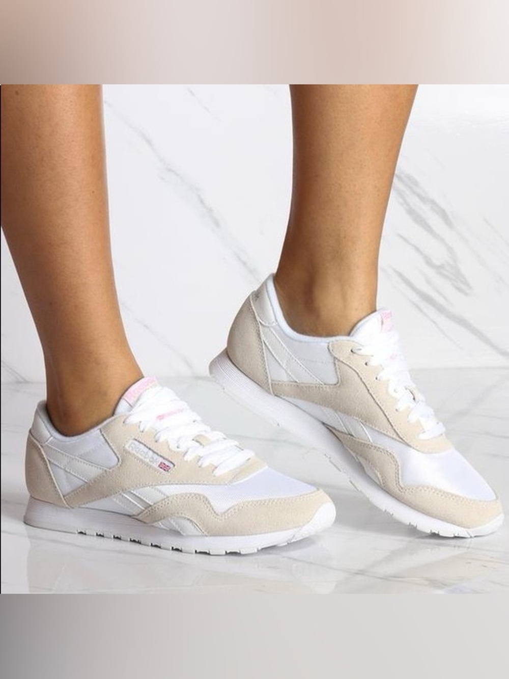 Reebok CL Nylon White Beige classic sneakers size 9